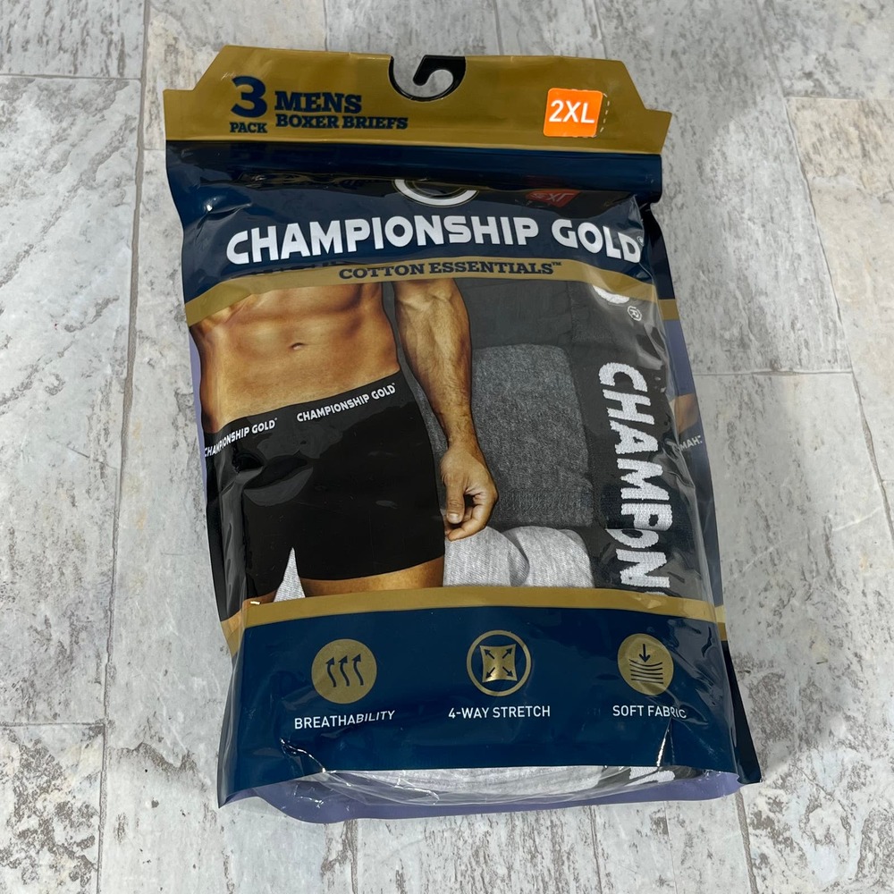 Championship Gold Boxer Briefs Mens 2XL Multicolor Soft Fabric 3 Pack